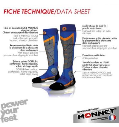 Chaussettes de ski chauffante Monnet HeatProtech 3200 (Noir/rouge) -  Alpinstore