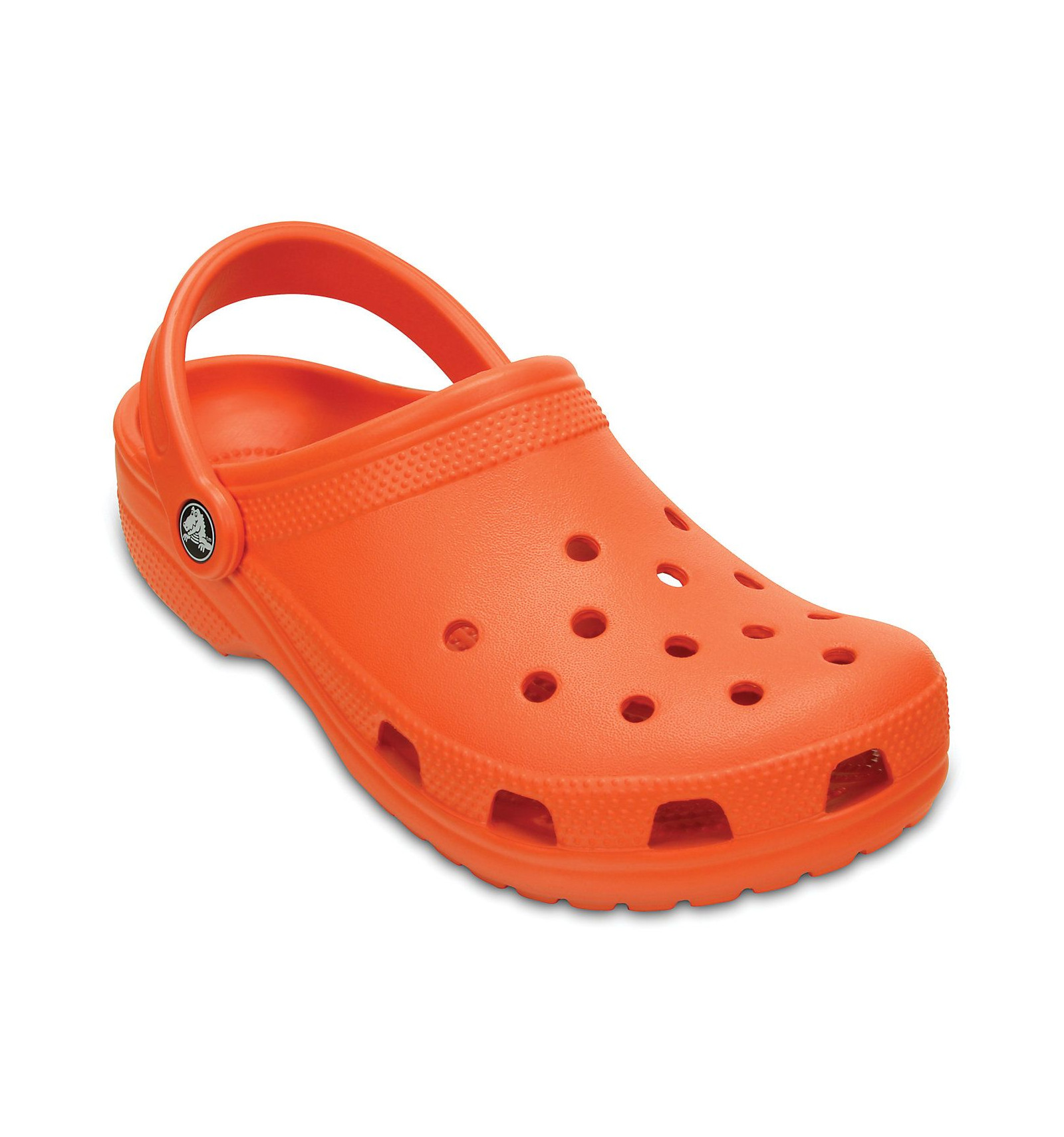 orange crocs on feet