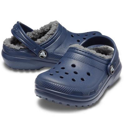 Crocs CLASSIC WINTER Kids Warm Lined Comfy Croslite Clogs Navy/Cerulean Blue 