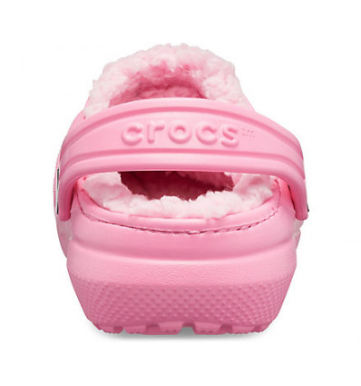 pink crocs with fuzz