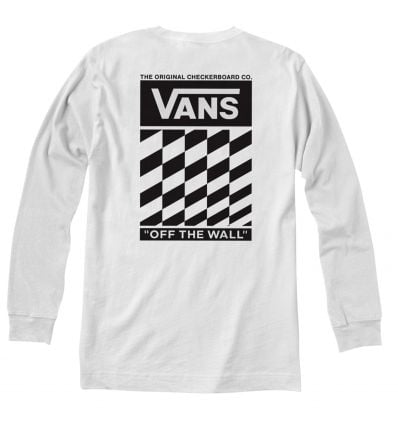 sleeve Alpinstore Classic T-shirt (White) Vans Long Ls Wall Off man Mn Check The - Slanted