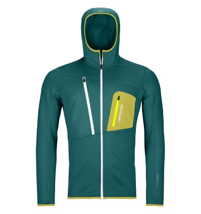 Men's Ortovox Fleece Grid Hoody (Pacific Green) fleece jacket - Alpinstore