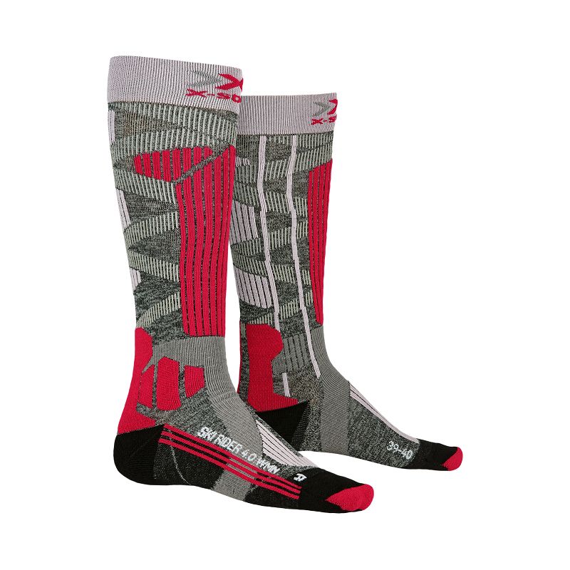 Women's X-Socks Rider 4.0 ski socks (stone grey melange/pink)