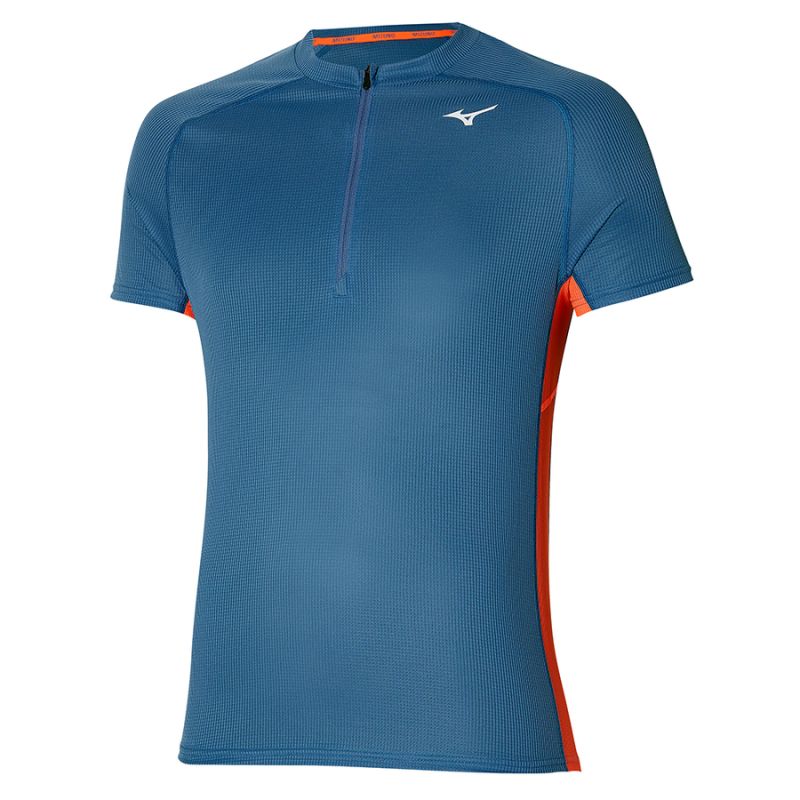 Mizuno Trail Dryaeroflow HZ Tee (blå ask) Trail-/løpe-T-skjorte for menn